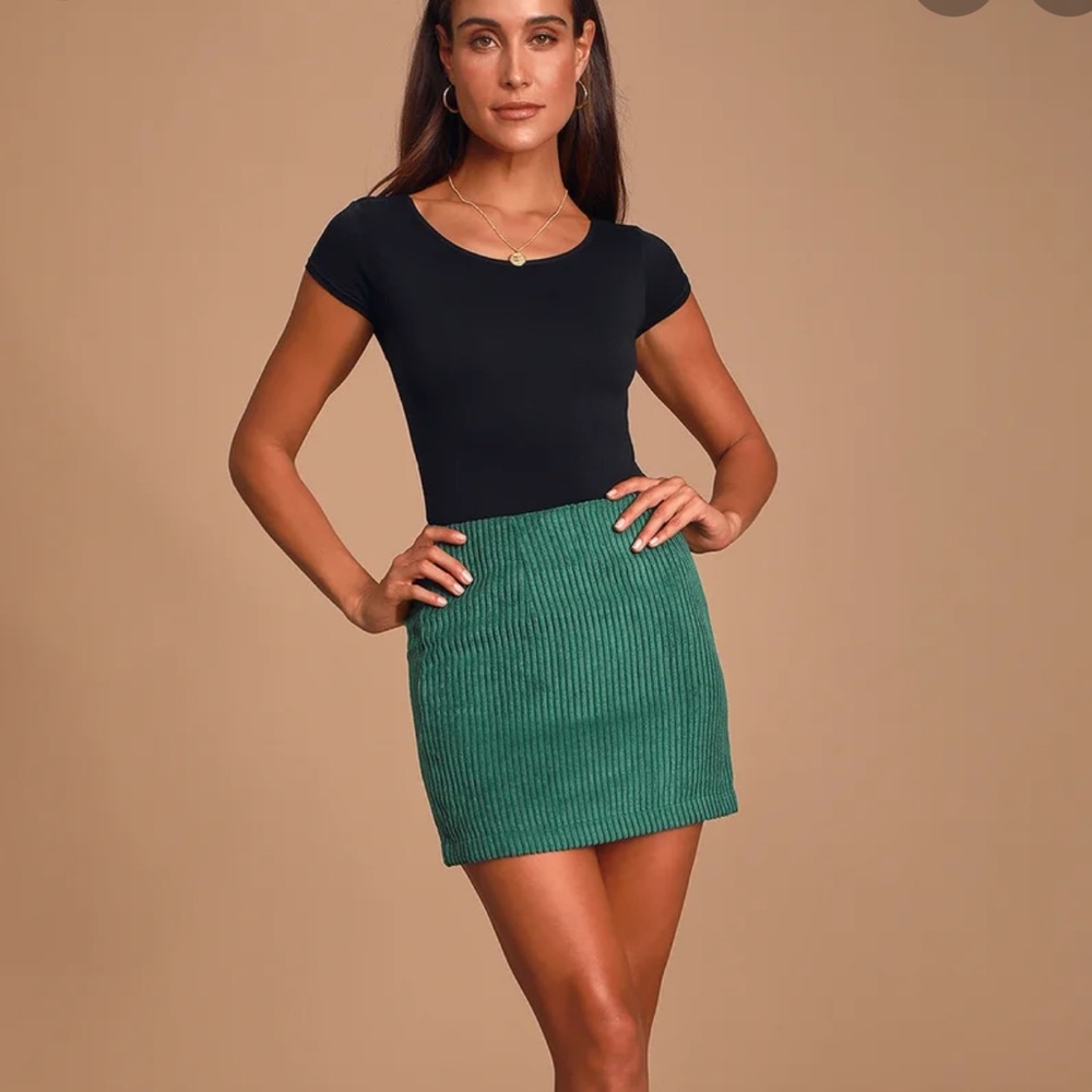 Lulus High Class Emerald Green Corduroy Mini Skirt